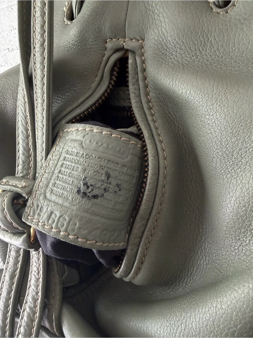 Gray/Green  Leather Backpack Tote - Minimal Drawstring Style